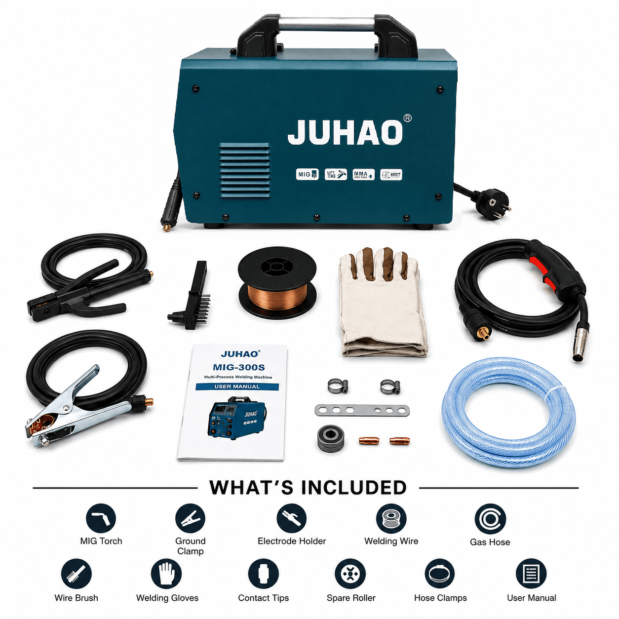 220V 200A 3-in-1 Welder with Gas MIG, Flux Core MIG, TIG & MMA, 60% Duty Cycle