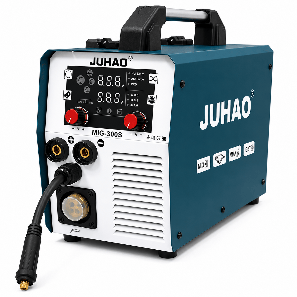 220V 200A 3-in-1 Welder with Gas MIG, Flux Core MIG, TIG & MMA, 60% Duty Cycle
